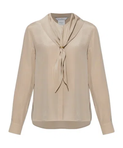 Max Mara Dry Bow-detail Silk Blouse In Neutral