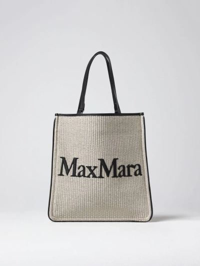 Max Mara Easy Bag Woven Raffia Bag In Sand