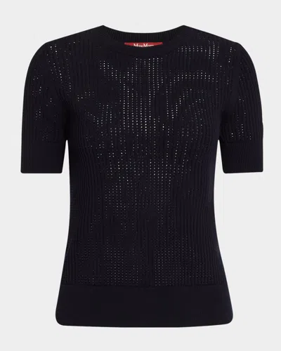Max Mara Ebbri Crewneck Mesh-knit Sweater In Blue