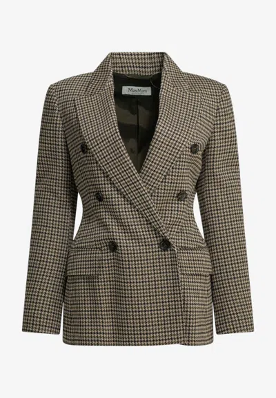 Max Mara Eccelso Houndstooth Double-breasted Blazer In Brown
