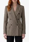Max Mara Houndstooth T-shirt Jacket Double-breasted Lined Wool-blend In Brown