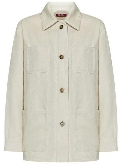 Max Mara Ecru Cotton And Linen Drill Shirt Jacket In Neutrals