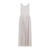Max Mara Ecru Cotton Poplin Maxi Dress With Pleated Skirt In Neutrals