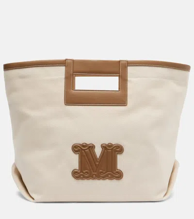 Max Mara Ecru Small Canvas Tote Bag In Sand