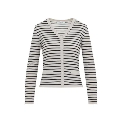 MAX MARA ECRU WHITE VIRGIN WOOL KENYA STRIPE CARDIGAN