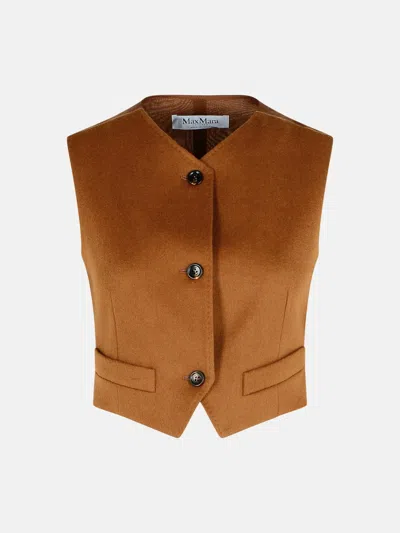 Max Mara 'edda' Camel Light Leather Vest In Brown