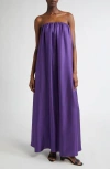 Max Mara Edda Strapless Silk Twill Dress In Purple