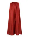 Max Mara Strapless Satin Floor-length Dress With Gathered Neckline In Red