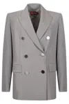 Max Mara Edicola Blazer In Wool Crepe Satin In Gray
