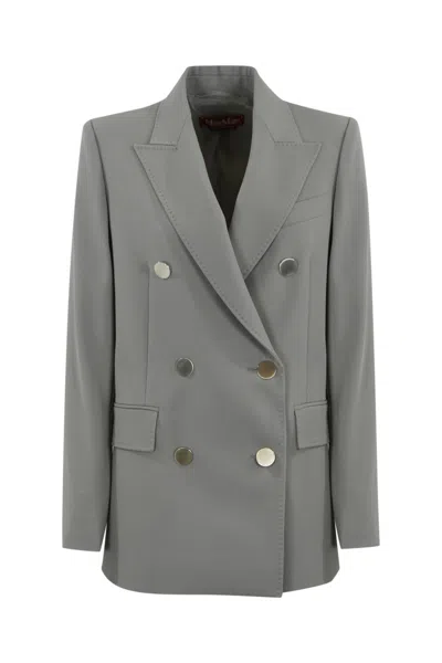 Max Mara Edicola Blazer In Wool Crepe Satin In Grigio Acciao