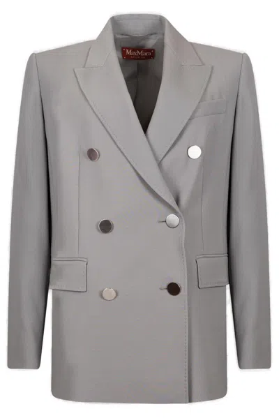Max Mara Edicola Blazer In Wool Crepe Satin In Gray