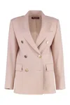Max Mara Studio Edicola Double-breasted Wool Blazer In Pink