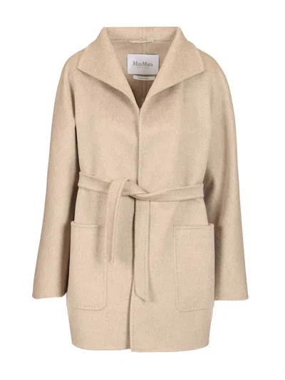 Max Mara Edile Short Belted Cashmere Coat Coats Beige In Neutral