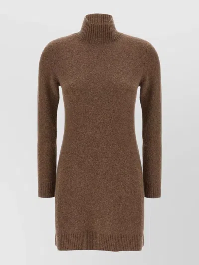 Max Mara Edison Knit Dress High Neck Cashmere In Brown