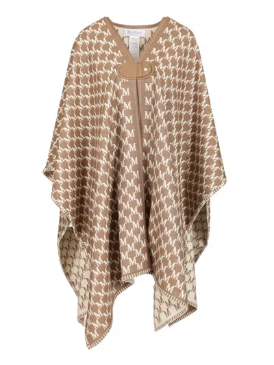 Max Mara Editti Wool Cotton Cape All Over Logo