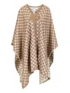 Max Mara Editti Wool Cotton Cape All Over Logo Coats Multicolor In Brown