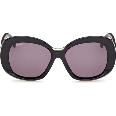 Max Mara Edna 55mm Round Sunglasses In Black