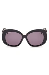 Max Mara Women's Shiny Black Edna Oversized Round Sunglasses In Shiny Black / Smoke