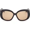 Shop Max Mara Edna 55mm Round Sunglasses In Shiny Black/brown