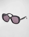 Max Mara Women's Shiny Black Edna Oversized Round Sunglasses In Shiny Black Smoke