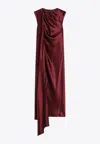 Max Mara Edolo Asymmetric Midi Dress With Cape In Burgundy