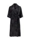 Max Mara Edolo Oversize Velvet Coat With Damask Motif In Black