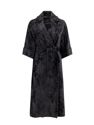 Max Mara Edolo Oversize Velvet Coat With Damask Motif In Black