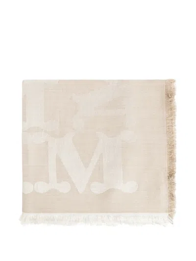 Max Mara Edro Monogram-jacquard Fringed Scarf In Gold