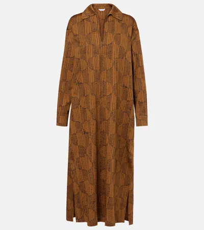 Max Mara Geometric Pattern Dress Long Sleeves Maxi In Brown