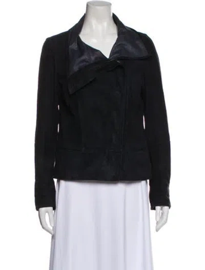 Pre-owned Max Mara Eel Skin Biker Jacket In Blue