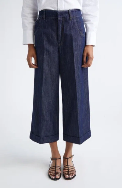 Max Mara Efedra Crop Cotton Blend Wide Leg Denim Pants In Blue