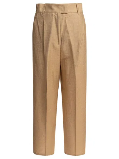 Max Mara Tailored Trousers With Back Pocket And Elastic Waistband In Beige