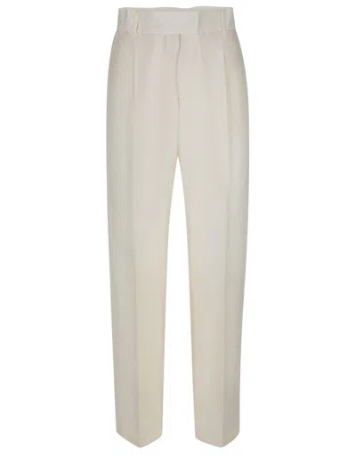 Max Mara Efedra Pleated Straight Leg Trousers In White