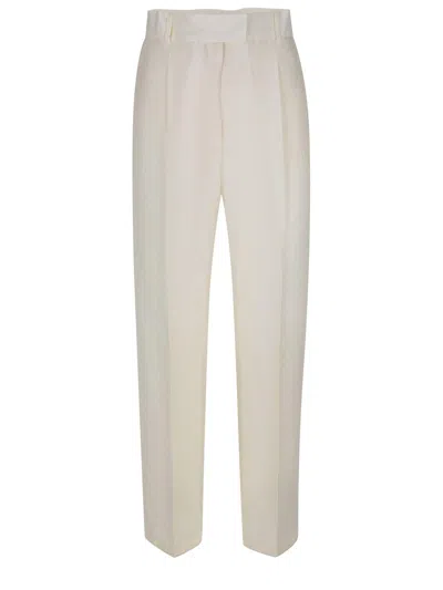 Max Mara Efedra Pleated Straight Leg Trousers In White