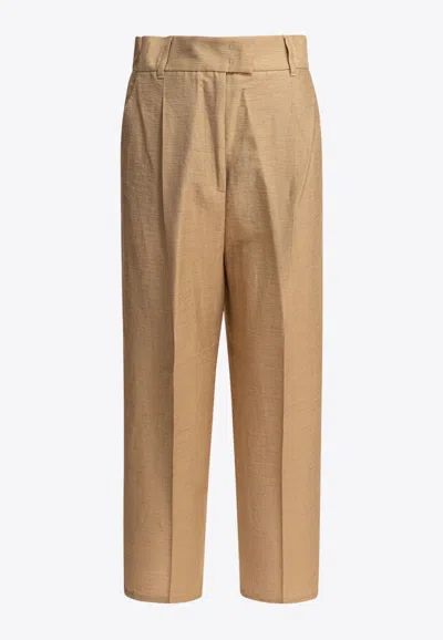 Max Mara Efedra Straight-leg Linen Pants In Beige