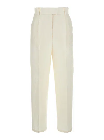 MAX MARA MAX MARA 'EFEDRA' WHITE PANTS WITH PATCH POCKETS ON THE BACK IN LINEN AND SILK BLEND WOMAN