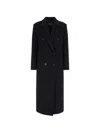 Max Mara Studio Double-breasted Virgin Wool Long Jacket In Black