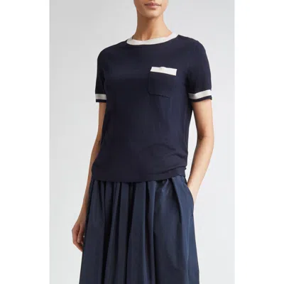 Max Mara Egidio Pocket Tipped Virgin Wool Sweater In Blue