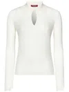 Max Mara Long-sleeved White Silk And Wool Knit Polo In White