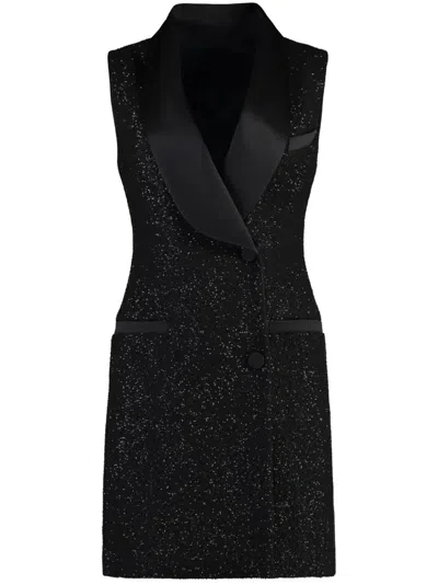 Max Mara Pianoforte Wool Blend Short Dress In Black