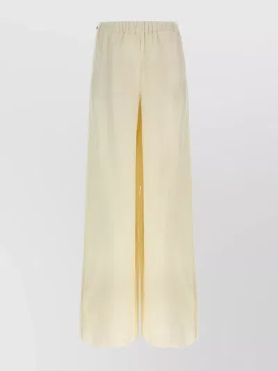 Max Mara Elastic Waistband Lightweight Wide Leg Trousers In White