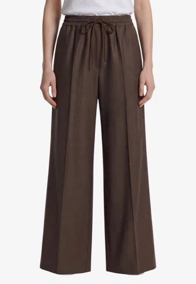 Max Mara Elastic-waistband Wool Tailored Pants In Brown