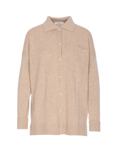 Max Mara Elegant Cardigan With Polo Collar And Long Sleeves In Neutral