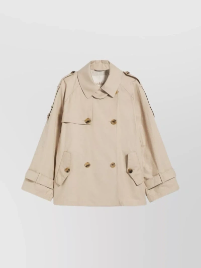 Max Mara Elegant Double-breasted Trench With Distinctive Elements In Neutral