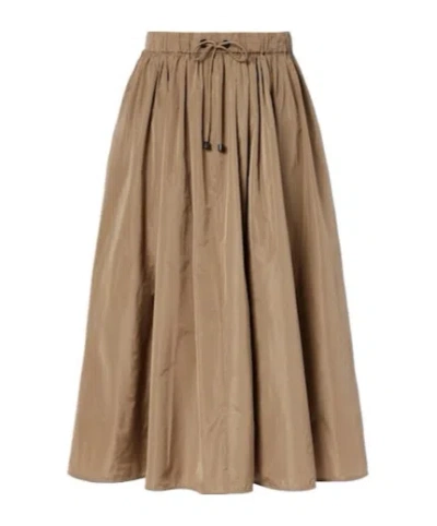 Max Mara Elegant Drawstring Midi Skirt In Brown