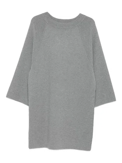 Max Mara Elegant Knit Dress With Long Sleeves And Button Details In Gray