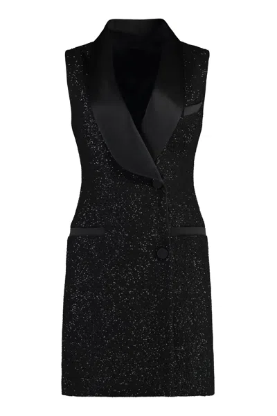 Max Mara Elegant Satin Lapel Mini Dress In Black