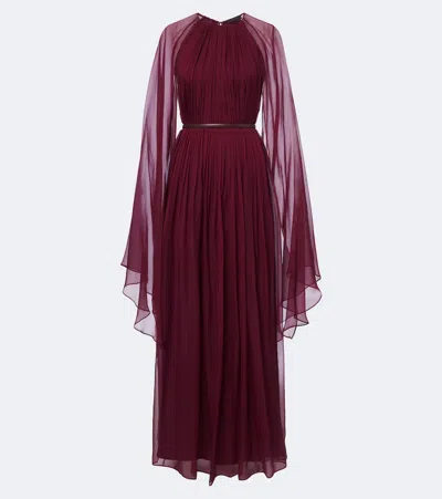 Max Mara Elegante Belted Silk Chiffon Gown In Burgundy