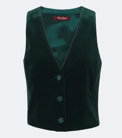 Max Mara Elegante Cotton Velvet Vest In Green
