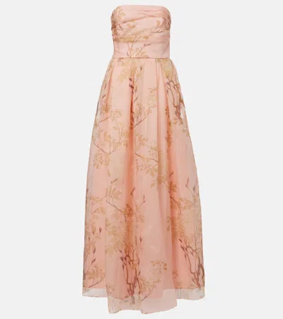 Max Mara Elegante Dominio Floral Silk Organza Bustier Gown In Pink